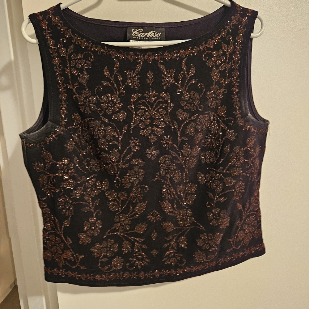 Carlisle Black and Bronze Floral Tank Top
